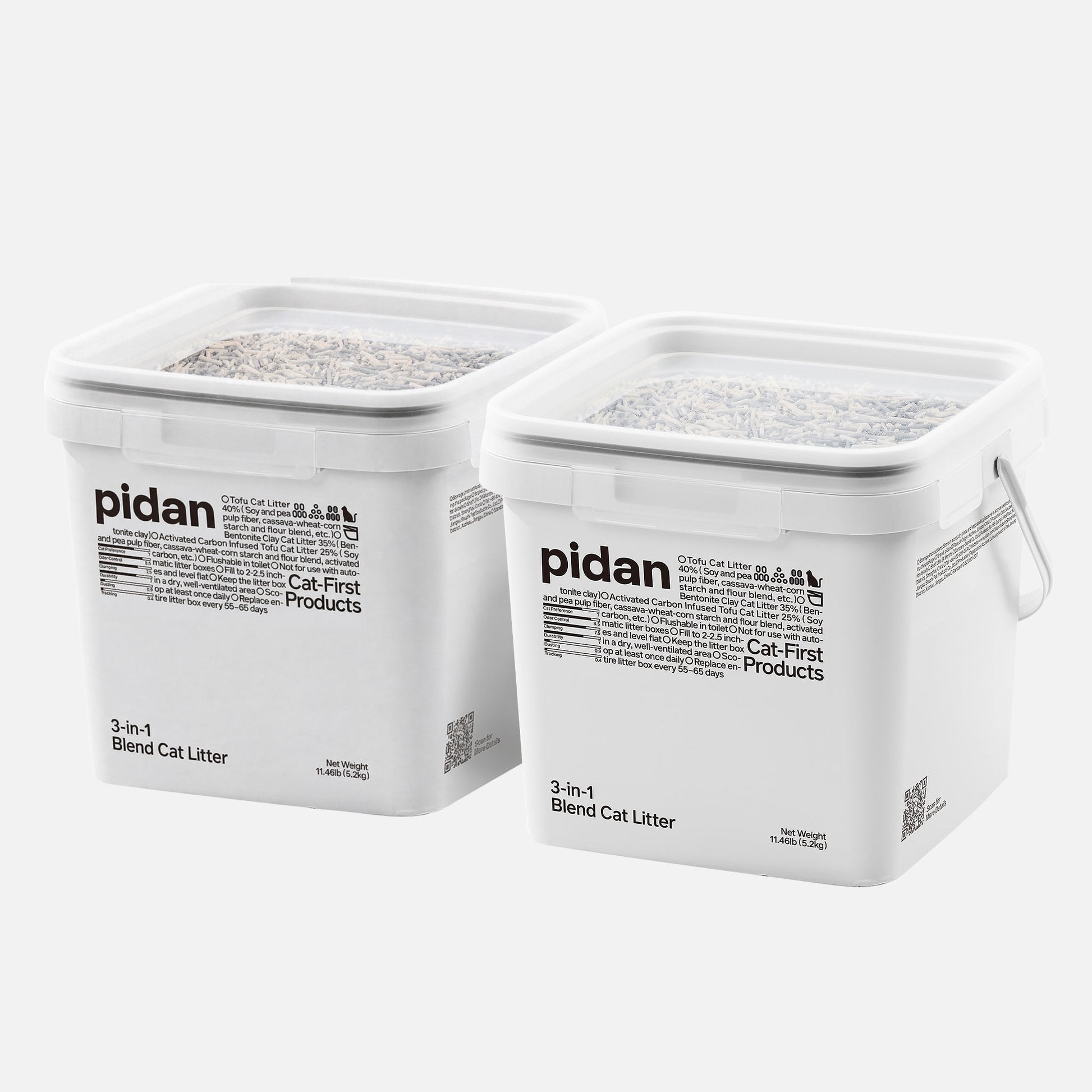 Two buckets of Pidan 3-in-1 Blend Cat Litter 10.4kg with tofu, bentonite and activated carbon