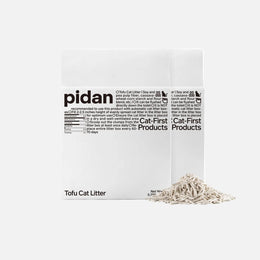 Two bags of Pidan Pure Tofu Cat Litter 4.8kg with tofu granules on white background