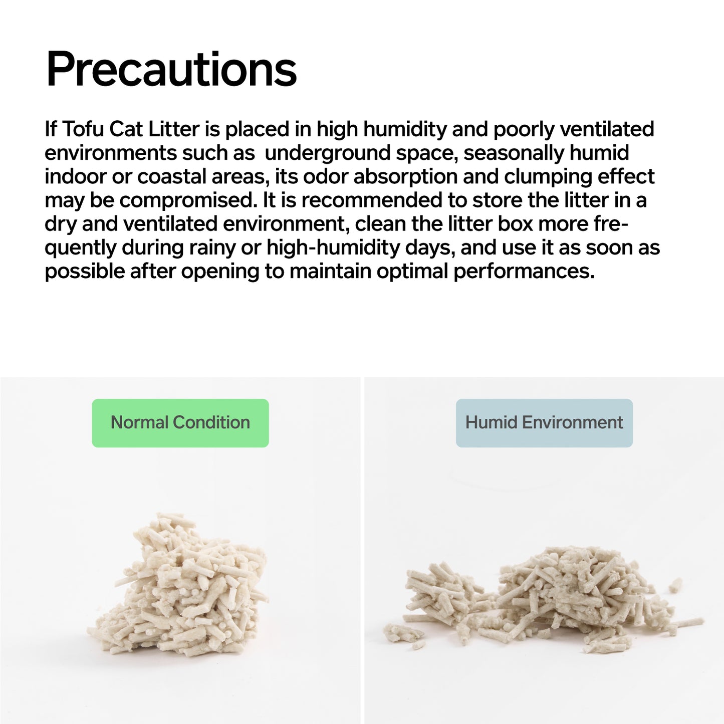 Pidan Tofu Cat Litter storage precautions – normal vs humid environment comparison