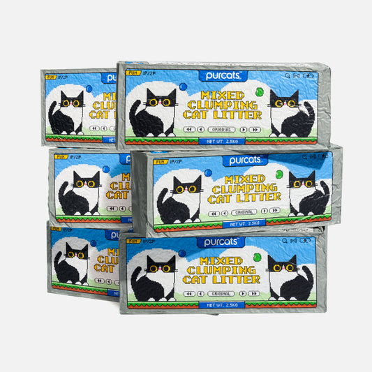 Six bags of Purcats Fun Mix Mixed Clumping Cat Litter 15kg