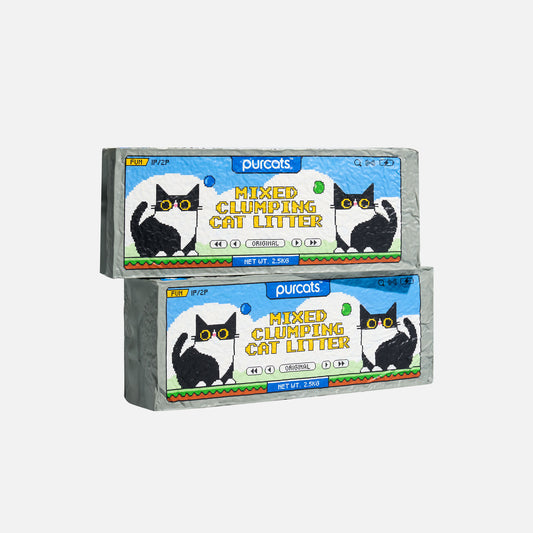 Two bags of Purcats Fun Mix Mixed Clumping Cat Litter 5kg with tofu and bentonite