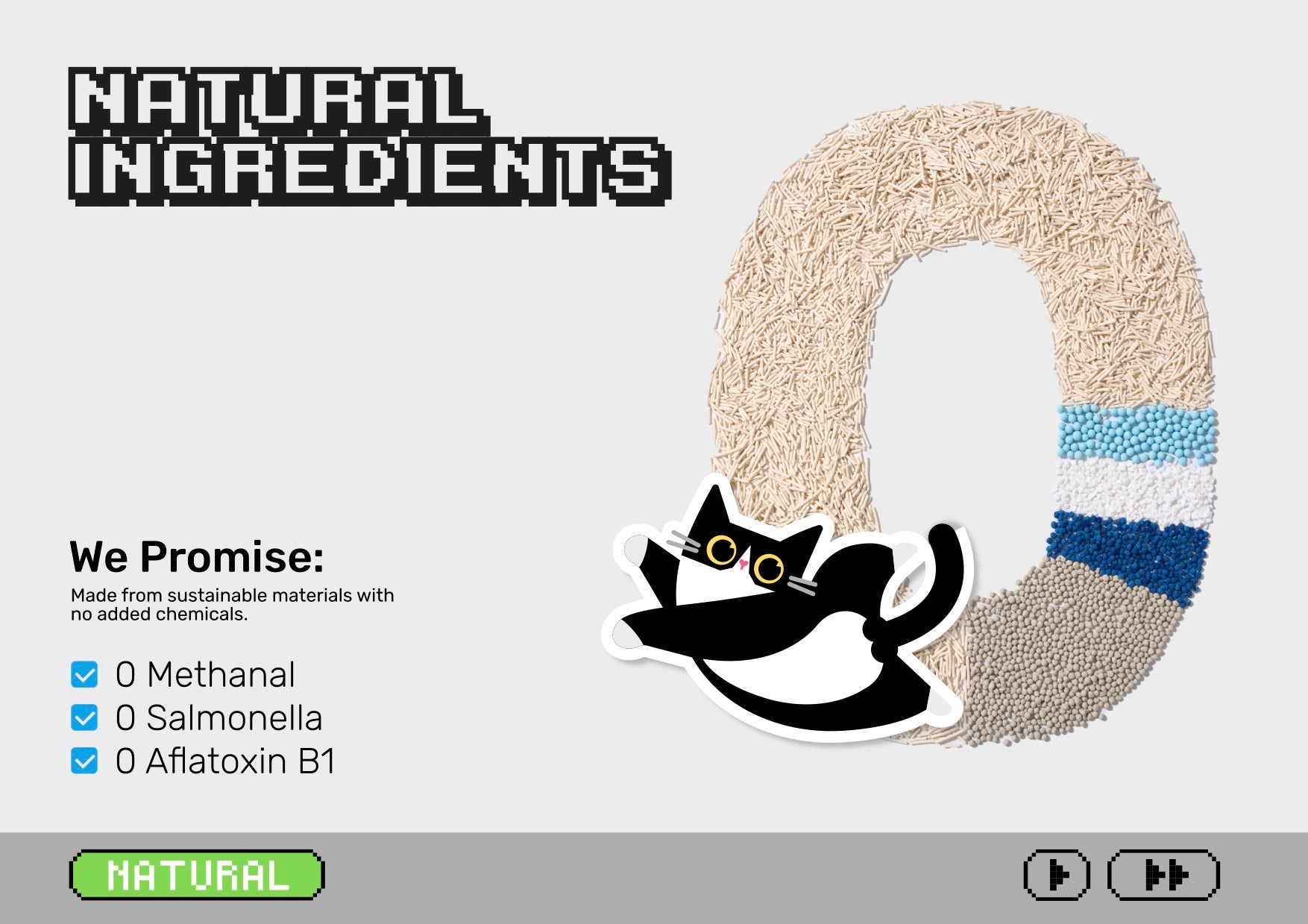 Purcats Fun Mix cat litter natural ingredients – zero methanal, salmonella and aflatoxin