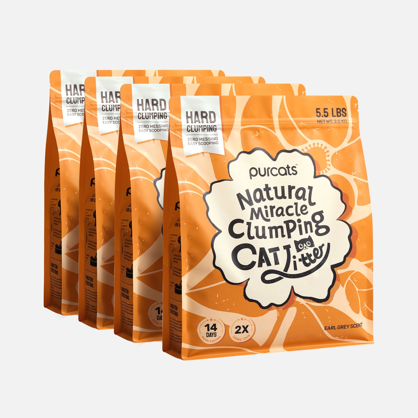 Four bags of Purcats Natural Miracle Clumping Cat Litter Earl Grey 10kg